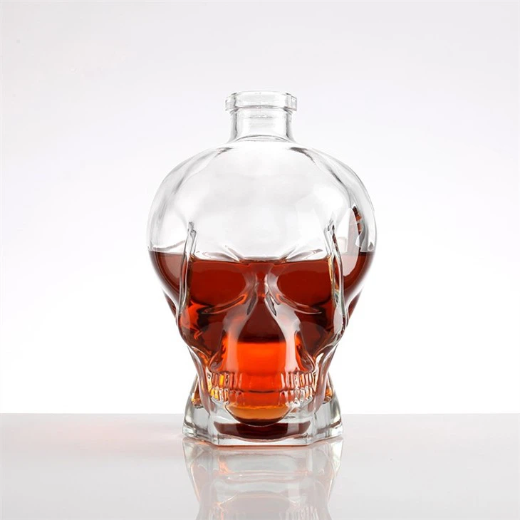 Whiskey Skull Head Glass Wine Bottle